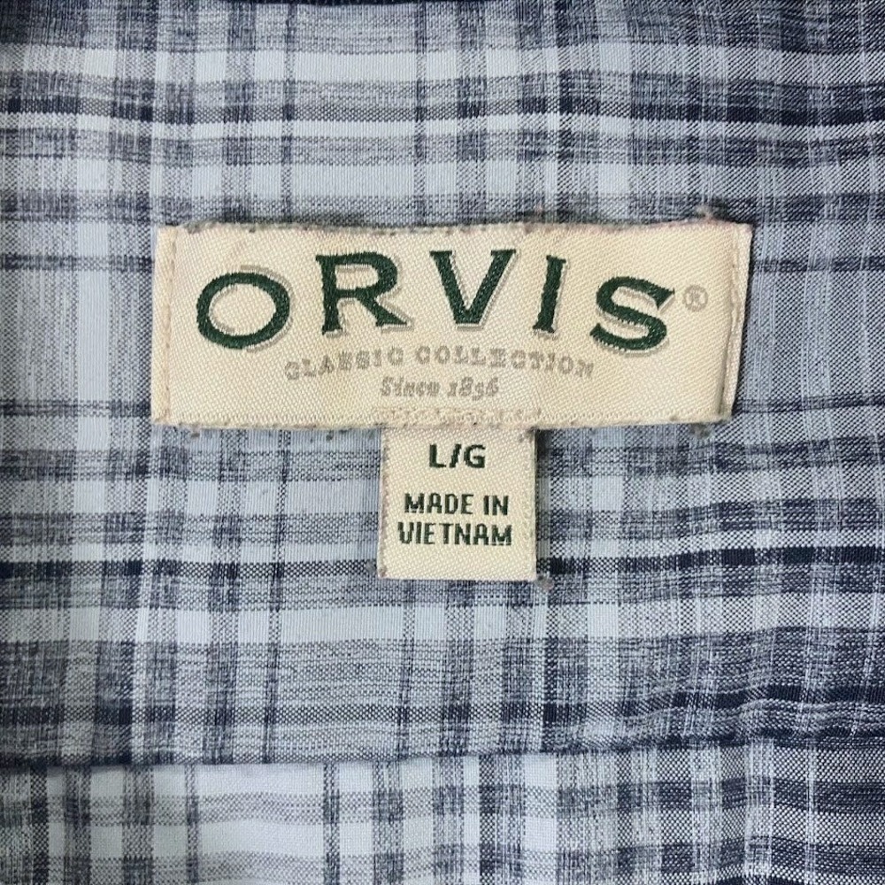 Orvis Classic Collection Mens Blue White Plaid Short Sleeve Button Up Shirt L - Picture 2 of 7